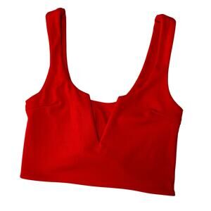 Cherry Red y2k Plunge V Wire Notch Front Crop Top Bralette Bodycon sexy bold Sm*